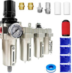 Upgraded 1/2" NPT Industrial Grade 4 Stage Air Drying System, Particulate Filter, Coalescing Filter, Desiccant Dryer & Air Regulator - for Plasma Cutter, Paint Spray, 3Filter&1Dryer System，Auto Drain