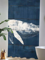 Sheer Curtains 84 Inches Long, Summer Whale Semi Sheer Curtains Light Filtering Window Treatment, Ocean Vintage Wooden Grain Blue Privacy Voile Drapes for Living Room Bedroom 52x84 Inch