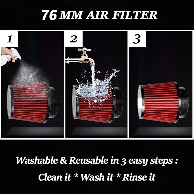 Red 4" 100mm Inlet Cone Replacement Dry Air Filter High Flow Car Performance Cold Air Intake Filter