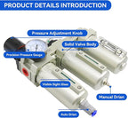 1/2" NPT Industrial Grade 3 Stage Air Dryer for Compressor, Auto Drain Air Compressor Water Separator System Filter Oil for Plasma Cutter and Paint Spray,0-240 PSI