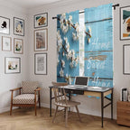 Farmhouse Wooden Grain Kitchen Curtains, Vintage Shabby Chic Flower Blue Light Filtering Window Curtain Panels, 2Pcs Rod Pocket Window Treatments Set for Living Room Bathroom Bedroom 52x72 Inches