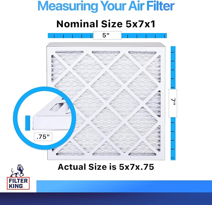Filter King 5x7x1 Air Filter | 4-PACK | MERV 8 HVAC Pleated A/C Furnace Filters | MADE IN USA | Actual Size: 5 x 7 x .75"