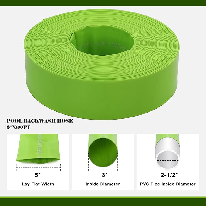 Eastrans 3'' x 100 FT Pool Backwash Hose with 2 Hose Clamps,Extra Heavy Duty Discharge Hose,Drain Hose for Swimming Pool,Super wear-resistant,weather blast,green