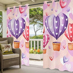 Hot Air Balloons Waterproof Outdoor Curtains for Patio, Windproof Weatherproof Curtains with Weighted Hem, Valentine's Day Watercolor Love Balloons Light Filtering Privacy Drapes for Porch 54"x 84"