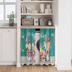 Spring Flowers Kitchen Curtains, Farmhouse Watercolor Teal Wood Grain Light Filtering Window Curtain Panels, 2Pcs Rod Pocket Window Treatments Set for RV Dining Room Study Room 42x54 Inches