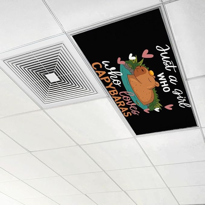 4 Pcs Fluorescent Light Covers for Ceiling Lights Cute Capybara Gifts Hearts Nature Just Girl Who Loves Capybaras Decorative Magnets Light Filters for Office Home Classroom Must Haves 4’ x 2’