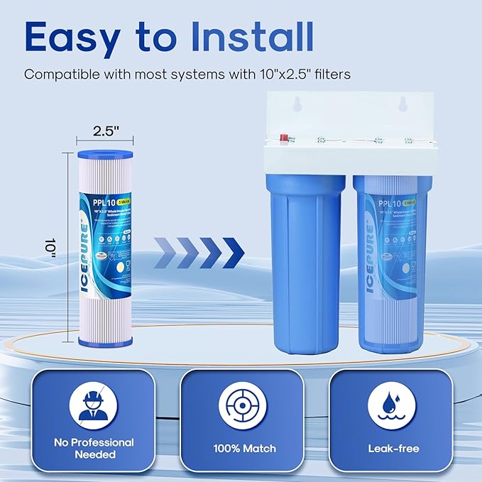 10" x 2.5" Pleated Sediment Water Filter Cartridge Replacement Any 10 inch RO Unit, Compatible with R50, Dupont WFPFC3002, Whirlpool WHKF-WHPL, GE FXWPC, Hydronix SPC-25-1050, Watts FM-50-975 4PACK