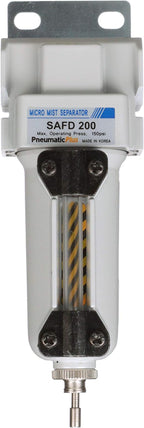 PneumaticPlus SAFD200-N02B-MEP Miniature Compressed Air Coalescing Filter, 0.01 Micron 1/4" NPT - Metal Bowl, Manual Drain, Bracket