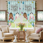 Swag Curtain Valances for Kitchen Windows,Happy Easter Bunny Butt Egg Floral Short Rod Pocket Window Valance,Spring Plant on Aqua Wood Swag Topper for Bedroom Living Room,2 Panels 36x36in