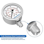 MEASUREMAN Pressure Gauge 1/4 NPT, 0-100psi/kPa Fully Stainless Steel Hydraulic Glycerin Filled Pressure Gauge with 2.5 Inch Dial Size (0-100 psi, Lower Mount - 100% Stainless Steel)