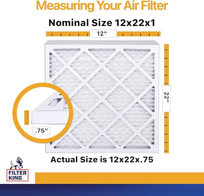 Filter King 12x22x1 Air Filter | 6-PACK | MERV 13 | HVAC Pleated AC Furnace Filters | MADE IN USA | Actual Size: 12 x 22 x .75"