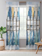 Sheer Curtains 84 Inches Long, Lake Paddle Striped Semi Sheer Curtains Light Filtering Window Treatment, Watercolor Vintage Wood Grain Privacy Voile Drapes for Living Room Bedroom 52x84 Inch