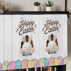 Grey Easter Curtain Valances for Windows, Kitchen Valance Window Treatment, Spring Cartoon Bunny Colorful Eggs Wood Grain Light Filtering Block Curtains for Bathroom/Bedroom/Living Room 42'' x 18''