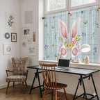 Easter Kitchen Tier Curtains 45 Inch Long 2 Panel Set,Rod Pocket Short Window Treatment,Spring Rabbits Ears Feet Flowers Wooden Grain Light Filtering Curtains & Drapes for Bathroom 27.5"W x 45"L