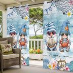 Ocean Gnome Outdoor Curtains for Patio Summer Marine Plumeria Shell Wood Blue Waterproof Outside Curtains with Grommet Top Weatherproof Curtain for Cabana Pergola Gazebo, 2 Pack, 54" W x 84" L