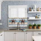 Vintage Western Star on Wood Grain Window Valance Curtains, Retro Wooden Texture Light Filtering Kitchen Valance with 3-inch Rod Pocket for Living Room Bathroom Bedroom,2 Panel,27.5x36In