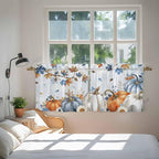 Fall Blue Maple Kitchen Tier Curtains 36 Inch Long 2 Panel Set,Rod Pocket Half Window Curtains Over Sink,Thanksgiving Pumpkins Daisy Country Leaves Short Drapes for Bathroom Cafe 27.5"W x 36"L