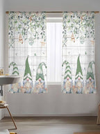 Sheer Curtains 63 Inch Length, Coastal Eucalyptus Leaf Semi Sheer Curtains Light Filtering Window Treatment, Sage Green Gnomes Starfish Privacy Voile Drapes for Living Room Bedroom 52x63 Inch