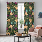 2 Panel Kitchen Cafe Curtains, Retro Desert Camel Sunlight Filtering Nature Air Through, Window Decor Tier Curtains for Living Room 80W x 84L inch Tropical Animal Aloe Vera Leaves Dark Green