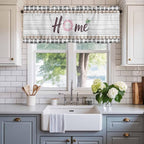 Spring Flowers Curtain Valances for Windows, Kitchen Valance Window Treatment, Farmhouse Watercolor Black Plaid Wood Grain Light Filtering Block Curtains for Bathroom/Bedroom/Living Room 42'' x 12''