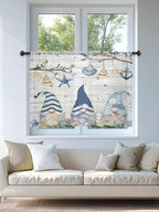 Sheer Curtains 54 Inch Length, Coastal Eucalyptus Semi Sheer Curtains Light Filtering Window Treatment, Ocean Blue Gnomes Starfish Leaf Wood Grain Privacy Voile Drapes for Living Room 52x54 Inch