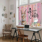 Easter Kitchen Curtains, Spring Rabbit Eggs Flowers Flags Leaves Wood Grain Light Filtering Window Curtain Panels, 2Pcs Rod Pocket Window Treatments Set for RV Dining Room Study Room 42x54 Inches