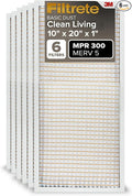 Filtrete 10x20x1 Air Filter, MPR 300, MERV 5, Clean Living Basic Dust 3-Month Pleated 1-Inch Air Filters, 6 Filters