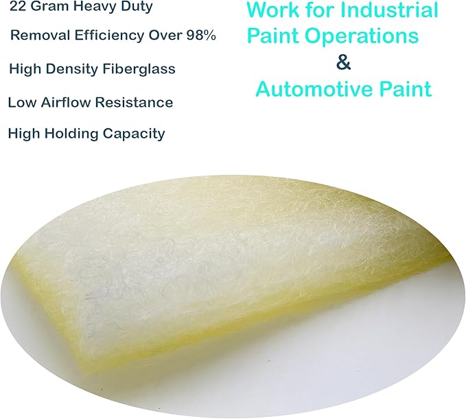 wioboy Paint Booth Exhaust Filter Roll (25" x 200ft), 22 Gram Heavy Duty Fiberglass Paint Arrestor for Spray Booth