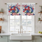 Independence Day Kitchen Tier Curtains 36 Inch Long 2 Panel Set,Rod Pocket Half Window Curtains Over Sink,4 of July Rose Wooden Grain Vintage Light Filtering Short Drapes Cafe 27.5"W x 36"L