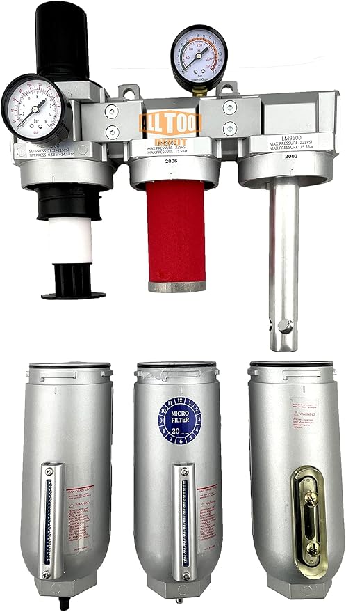 1" NPT SUPER DUTY Industrial Grade Filter Regulator Coalescing Desiccant Dryer System For Compressed Air Lines, Metal Bowls, Great For Paint Spray And Plasma Cutter (AUTO DRAIN)