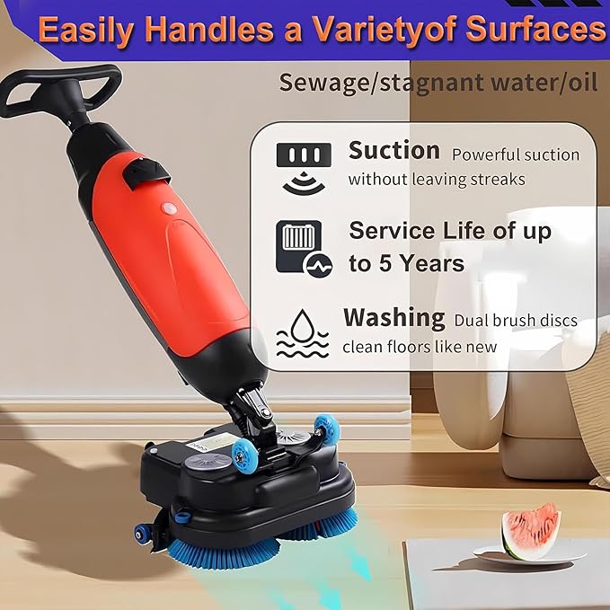 Floor Polisher Commercial, Dual-Brush Rotary Floor Scrubber, Lightweight Electric Floor Cleaner, 360° Rotating Head, Wet Dry Floor Cleaner for Offices & Schools Grey