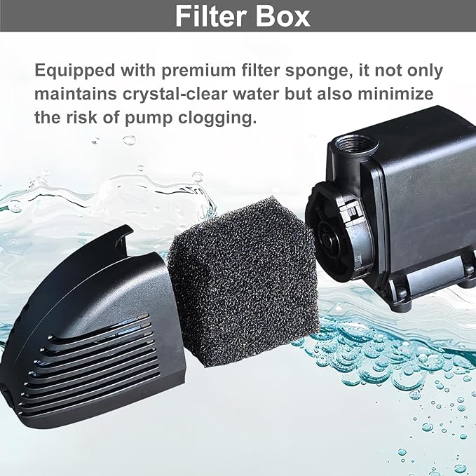 Pond Filter with Pump Fountain Kits, Submersible Pump Pond Fountain Koi Pond Filters for Outdoor Pond,3 Water Patterns Decoration Garden Pond Landscape With Color Light,660GPH 110V Corded Electric
