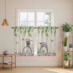 Farmhouse Spring Kitchen Curtains, Retro Bicycles Flowers Vines Butterfly Light Filtering Window Curtain Panels, 2Pcs Rod Pocket Window Treatments Set for RV Dining Room Study Room 42x45 Inches