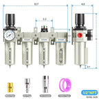 TAILONZ PNEUMATIC 0-240PSI 1/2 Inch NPT Industrial Grade 4 Stage Air Drying System, Double Particulate Filter, Coalescing Filter, Desiccant Dryer and Air Regulator (Manual Drainage)