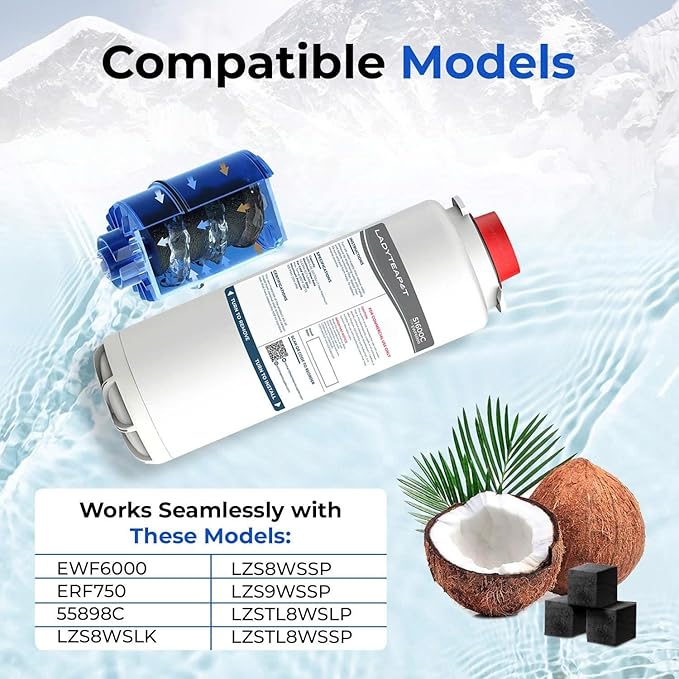 Water Filter Replacement Compatible With Elkay 51600C EWF6000 Bottle Filling Stations, 6000 Gallons/12 Months (No Chip - 1 Pack)