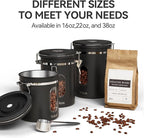 Veken Coffee Canister with Window,Airtight Stainless Steel Pantry Container,Home Kitchen Food Storage Organizers for Ground,Beans,Espresso,Rice,Tea,Sugar,Cereal, Decor,Bar Accessories,Gifts,22OZ,Black
