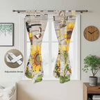 Farm Flowers Bathroom Curtains 63 Inch Length, Window Curtains Tab Top, Retro Sunflowers Barn Doors Butterfly Wood Board Light Filtering Window Treatments Drapes 52"x63" 2 Panel