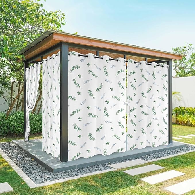 Leaf Outdoor Curtains for Patio Summer Jugal Leaves Pastoral Plant Waterproof Outside Curtains with Grommet Top Weatherproof Curtain for Cabana Pergola Gazebo, 2 Pack, 54" W x 108" L