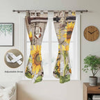 Farmhouse Sunflowers Bedroom Curtains 72 Inch Length, Window Curtains Tab Top, Rustic Barn Doors Flowers Butterfly Wooden Light Filtering Window Treatments Drapes 52"x72" 2 Panel