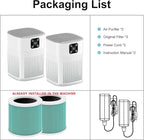 2 Pack Air Purifiers for Home Bedroom up to 2190ft², Honeyuan H13 HEPA Air purifier with 360°Air Intake, 3 Fan Speeds, White