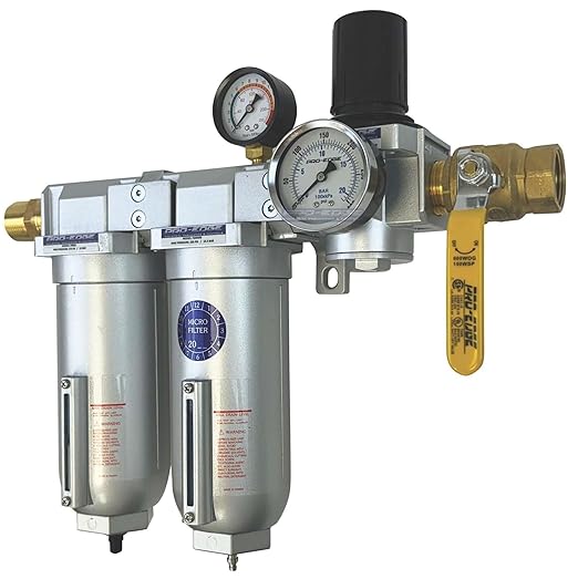 3/4" NPT Industrial (3-Stage) Moisture Removing Particulate Filter Water Separator and Oil, Moisture Vapor Removing Coalescing Filter and Air Pressure Regulator