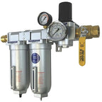 1" NPT Industrial (3-Stage) Moisture Removing Particulate Filter Water Separator and Oil, Moisture Vapor Removing Coalescing Filter and Air Pressure Regulator