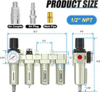 1/2" NPT Heavy Duty Industrial Grade 4 Stage Air Drying System,Auto Drain,Coalescing Filter,Particulate Filter,Double Desiccant Dryer and Air Regulator For Plasma Cutter and Paint Spray
