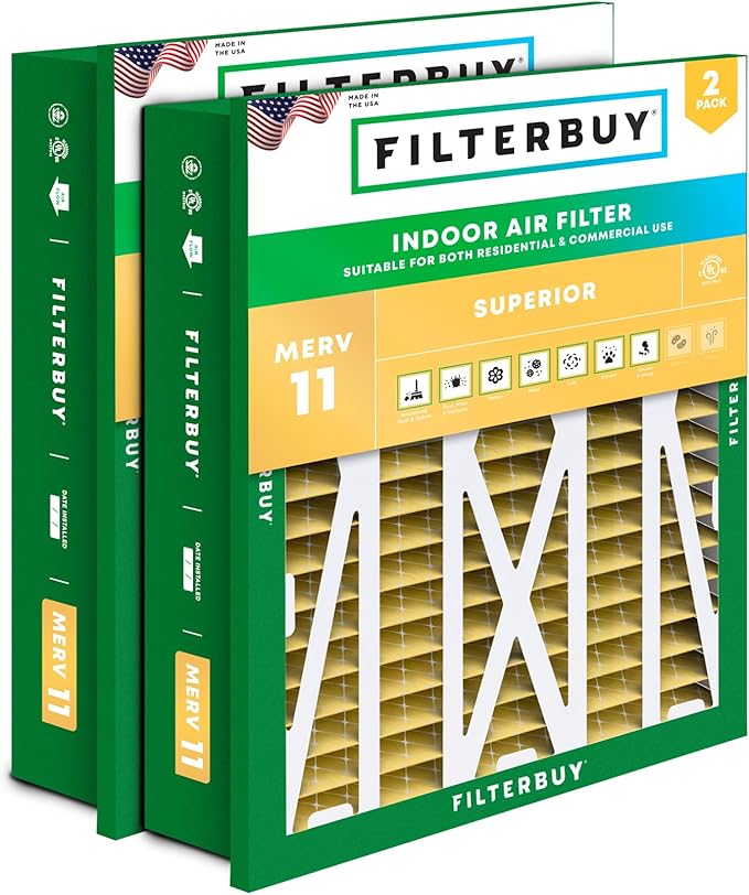 Filterbuy 20x20x5 Air Filter MERV 11 Superior Pet & Allergy Defense (2-Pack), Electrostatic Pleated HVAC AC Furnace Filters for Honeywell Return Grille FC40R1003 (Actual Size: 18.38 x 18.38 x 3.69)