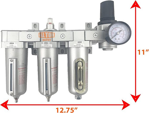 1/2" NPT HEAVY DUTY Industrial Grade 4 Stages Filter Coalescing Desiccant Dryer Regulator System For Compressed Air Lines, Metal Bowls, Great For Paint Spray And Plasma Cutter (MANUAL DRAIN)