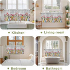 Easter Kitchen Tier Curtains 24 Inch Long 2 Panel Set,Rod Pocket Cafe Small Window Curtains Over Sink,Retro Spring Bunny Eggs Tulip Farm Wooden Grain Light Filtering Short Drapes 27.5"W x 24"L