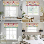 Ladybug Gnome Sheer Valance Curtains, Country Summer Rustic White Yellow Daisy Floral Wood Grain Light Filtering Kitchen Valances Rod Pocket Voile Curtain for Bedroom/Living Room/Basement 42Wx18L