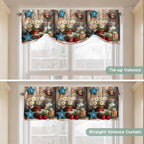 Country Flower Tie Up Valance for Window, Western Texas Star Butterfly Barn Door Adjustable Balloon Window Shade Valance Curtain for Kitchen Cafe Bathroom Window Treatment Panel 60''x18''