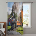 Steam Train Sheer Curtains 72 Inch Length Railroad Country Barn Rustic Trees Farmhouse Chiffon Curtain for Bedroom Living Room Light Filtering Rod Pocket Window Treatments Voile Curtains Drapes