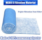 Air Vent Filters Roll, 12" x 120" Cut to Size Air Filters with 66PCS Hook&Loop Fasteners (50+ Filters), MERV 8 Triple Filtration Vent Filter Material for Home Floor, Ceiling, HVAC, AC(12x120 inch)